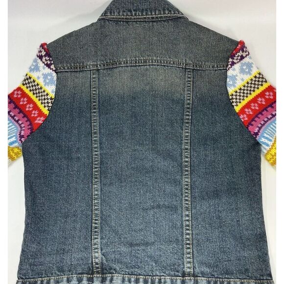 Rubber Doll Jean Jacket‎ Denim Crochet Multi Color Sleeves Size Medium - Picture 5 of 5